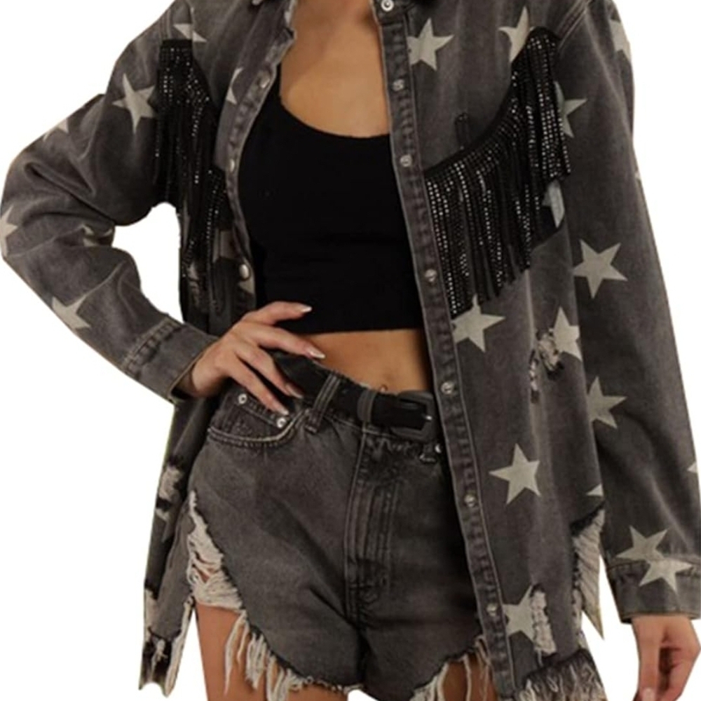 Starry Fringe Jean Jacket